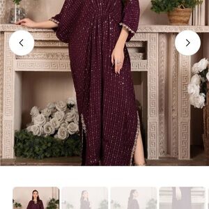 Pakistani Indian Bollywood gorgeous maroon kaftan gold sequins. Ships ASAP!